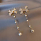 925 Slver Butterfly Pearl Long Pendant Earrings - lightofjuwelen