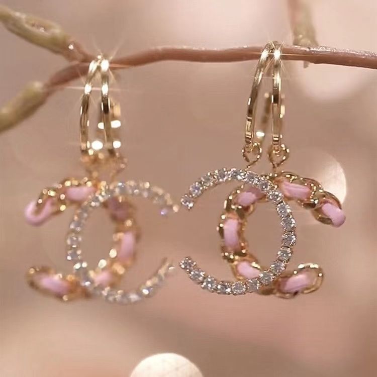 14K Gold Layer Letter C Shaped Chain Earrings Studs for Women