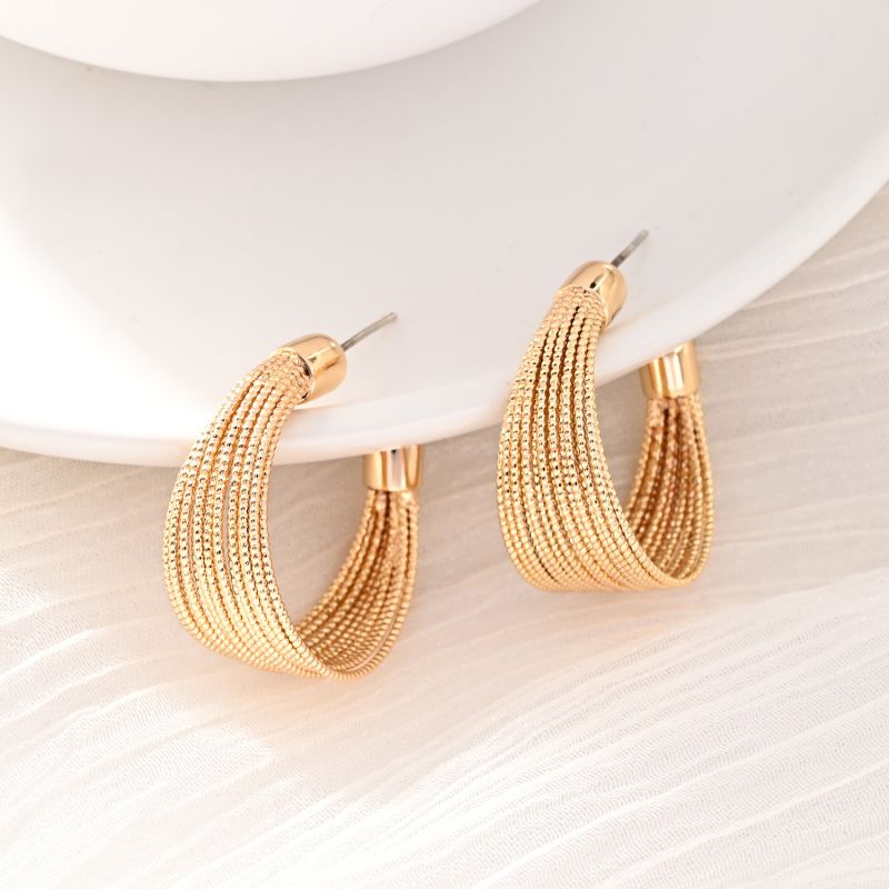 18K Gold Plated Stylish C Shape 925 Sterling Silver Hoop Earrings