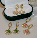 14K Gold Plated 925 Sterling Silver Gingko Leaf Scalloped Earrings
