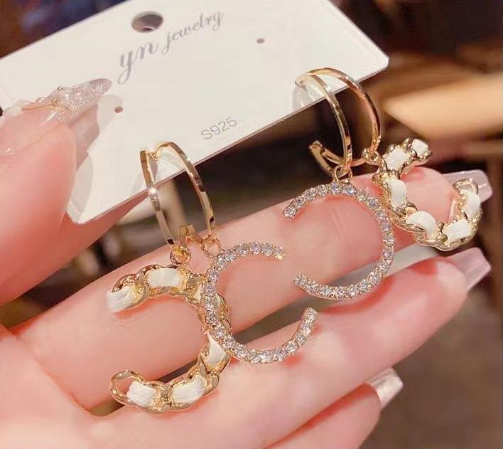 14K Gold Layer Letter C Shaped Chain Earrings Studs for Women