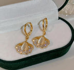 14K Gold Plated 925 Sterling Silver Gingko Leaf Scalloped Earrings