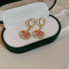 14K Gold Plated 925 Sterling Silver Gingko Leaf Scalloped Earrings