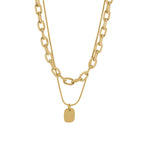 14K Gold Plated Layered Necklace with Square Pendant