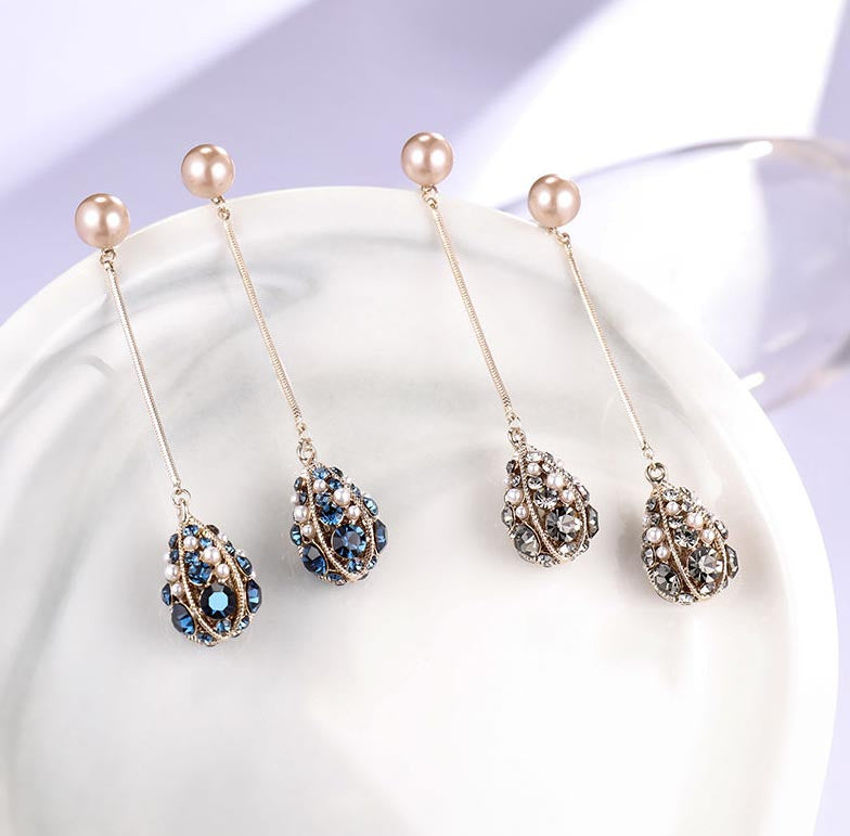 18K Golden Plated Tassel Earrings Set with Artificial Diamonds