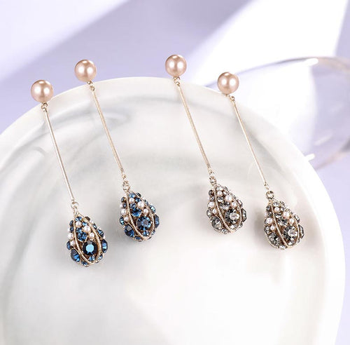 18K Golden Plated Tassel Earrings Set with Artificial Diamonds