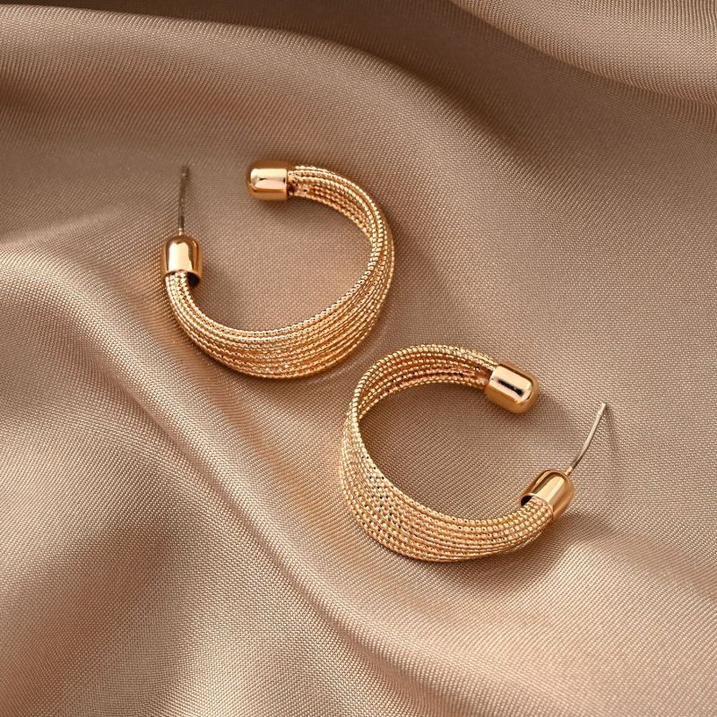 18K Gold Plated Stylish C Shape 925 Sterling Silver Hoop Earrings