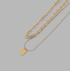 14K Gold Plated Layered Necklace with Square Pendant