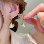 14K Gold Plated 925 Sterling Silver Gingko Leaf Scalloped Earrings