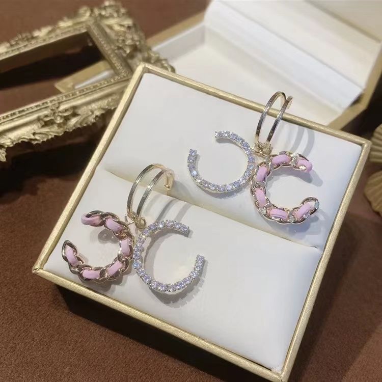14K Gold Layer Letter C Shaped Chain Earrings Studs for Women