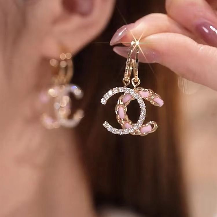 14K Gold Layer Letter C Shaped Chain Earrings Studs for Women