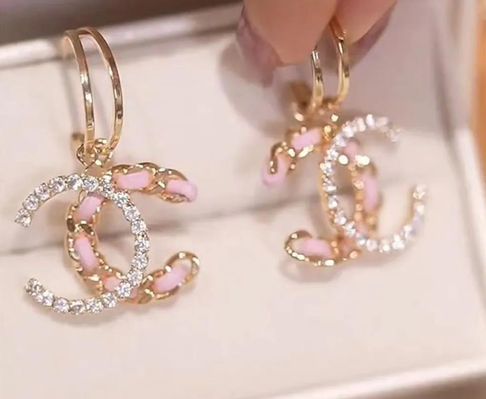 14K Gold Layer Letter C Shaped Chain Earrings Studs for Women