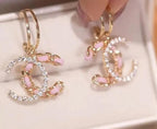 14K Gold Layer Letter C Shaped Chain Earrings Studs for Women