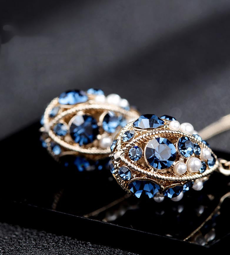 18K Golden Plated Tassel Earrings Set with Artificial Diamonds