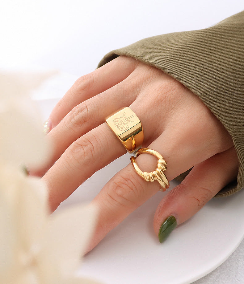 Engraved 18K Gold Flower and Butterfly Ring Birthday Gift
