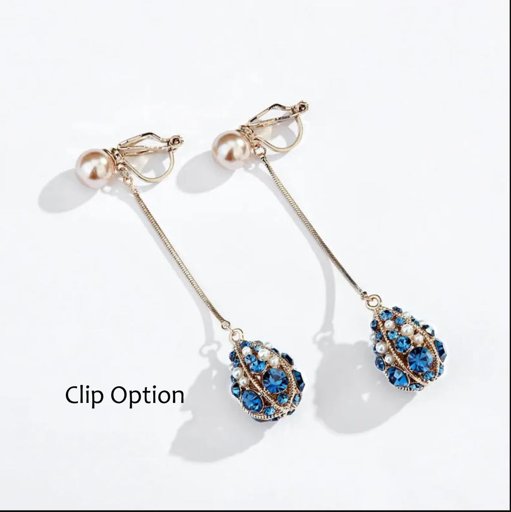 18K Golden Plated Tassel Earrings Set with Artificial Diamonds