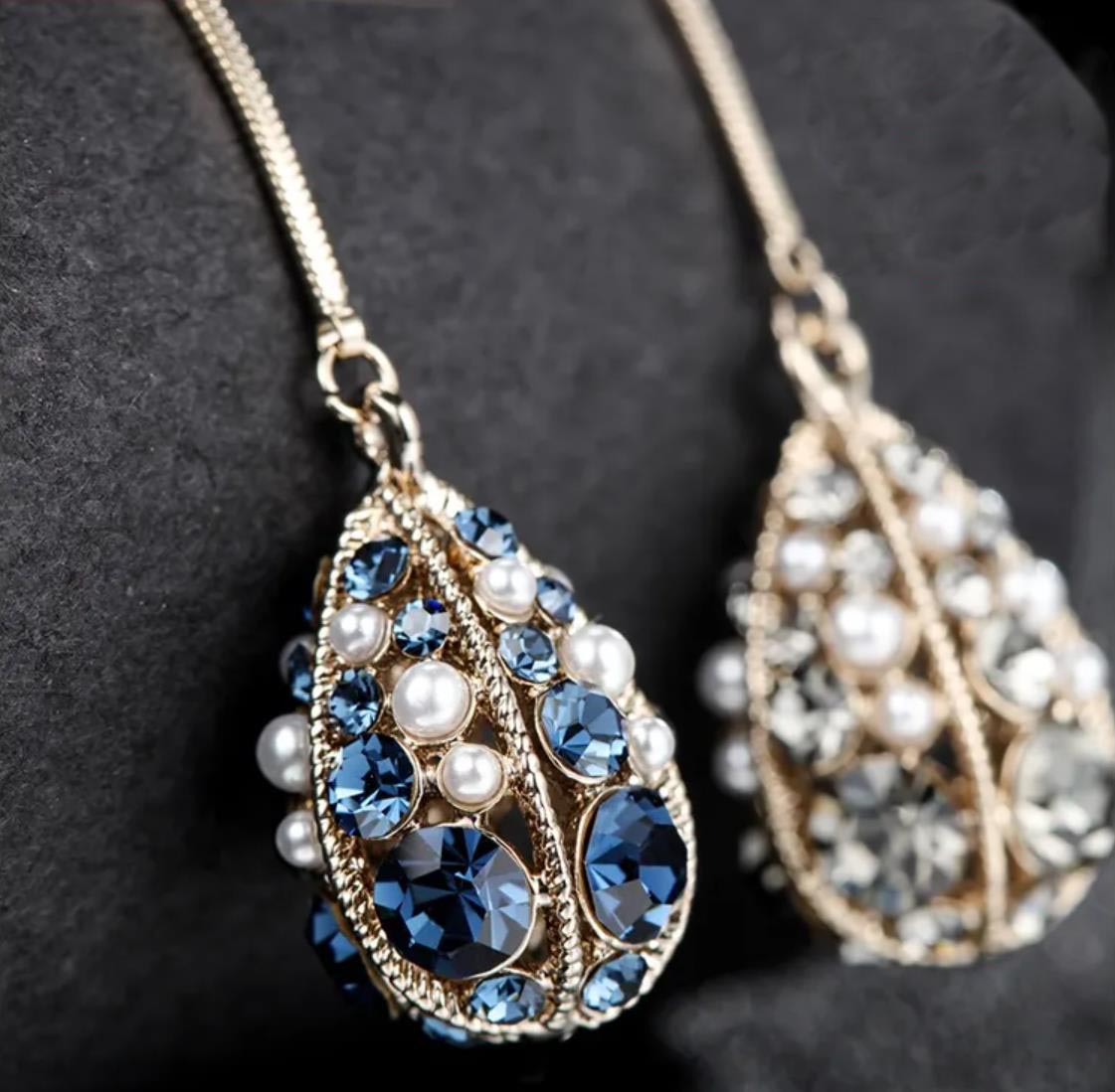 18K Golden Plated Tassel Earrings Set with Artificial Diamonds