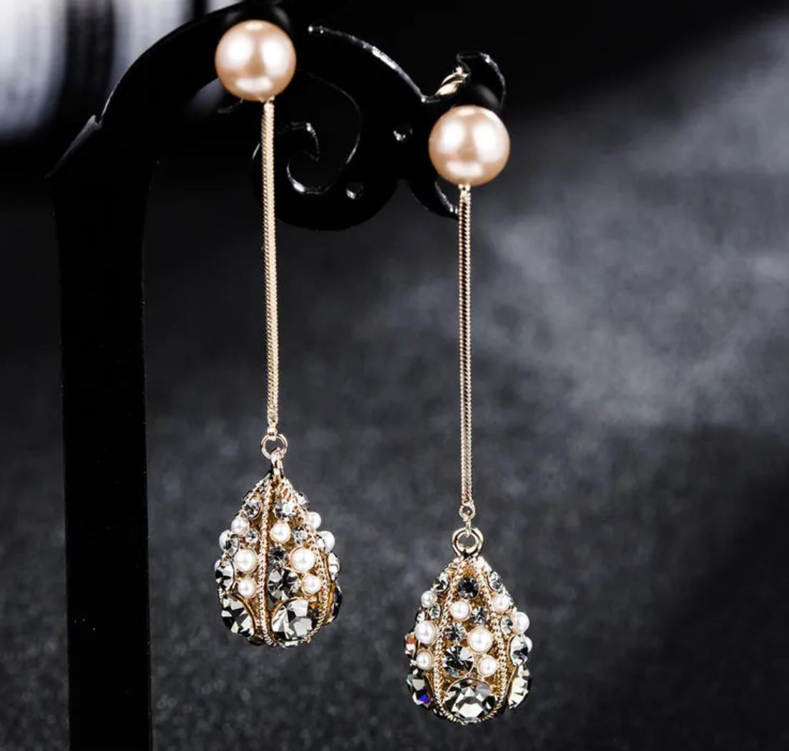 18K Golden Plated Tassel Earrings Set with Artificial Diamonds