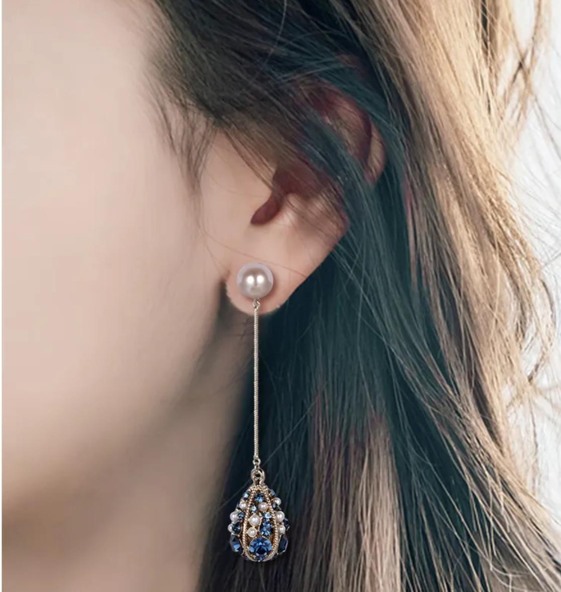 18K Golden Plated Tassel Earrings Set with Artificial Diamonds