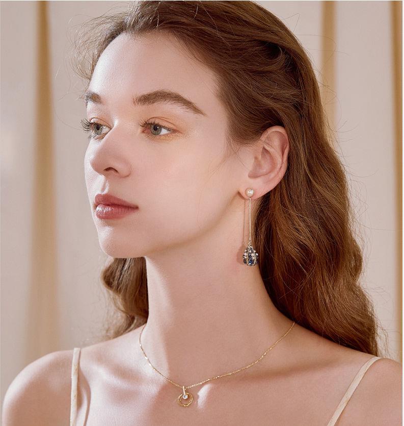 18K Golden Plated Tassel Earrings Set with Artificial Diamonds
