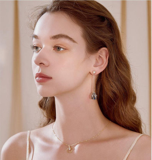 18K Golden Plated Tassel Earrings Set with Artificial Diamonds