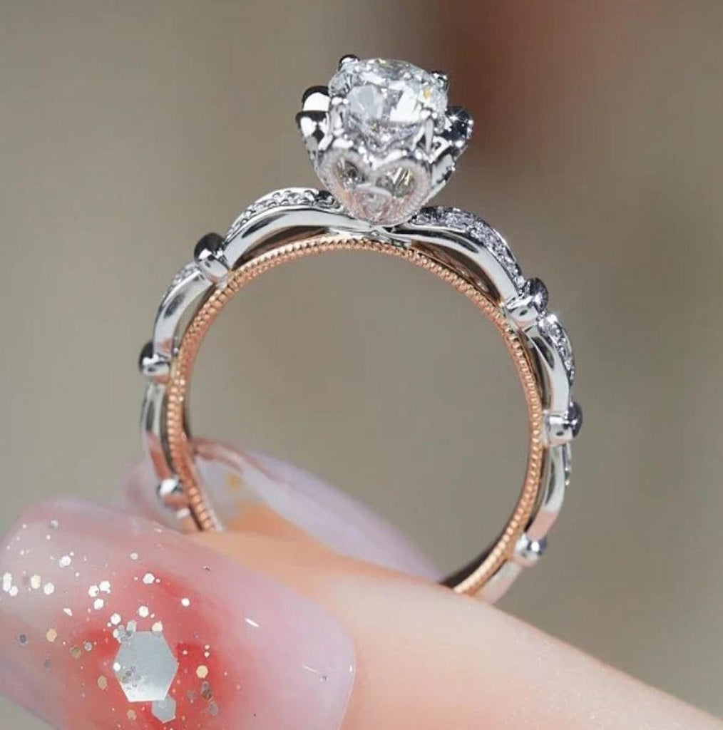 Customized Double-color Hollow Out Diamond Ring - lightofjuwelen