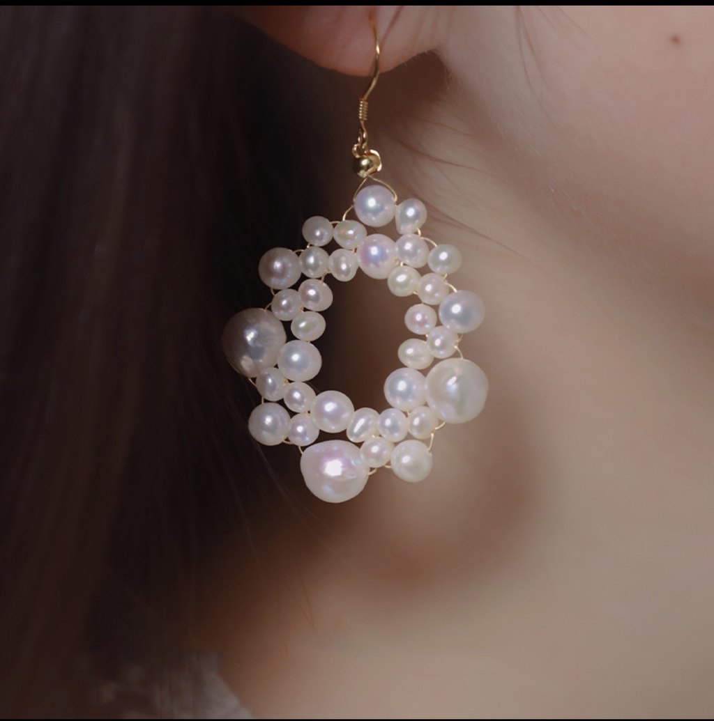 Baroque Pearl String 14K Gold Plated Earrings