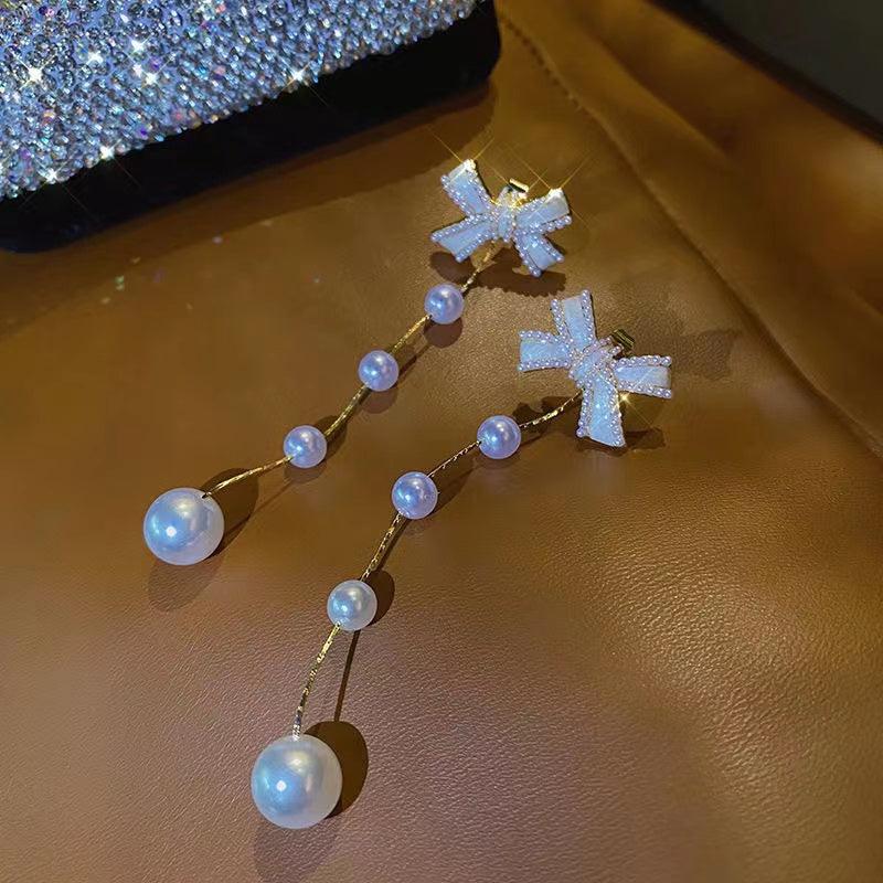925 Slver Butterfly Pearl Long Pendant Earrings - lightofjuwelen