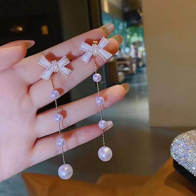 925 Slver Butterfly Pearl Long Pendant Earrings - lightofjuwelen