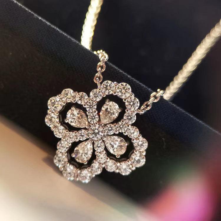 💖925 Sliver Plated Four-leaf Clover Necklace Studded with Diamonds