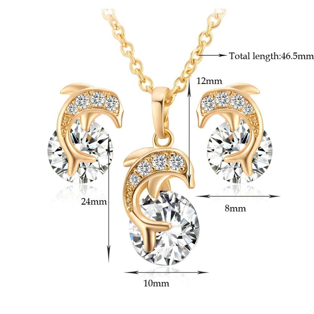 💖Dolphin Necklace Pendant Rhinestone Earring Studs For Women