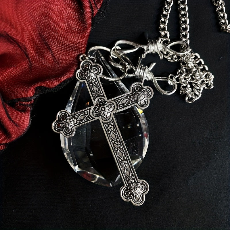 2Pcs Halloween Clavicle Chain with Faux Pearl Cross Pendant Necklace LJH27