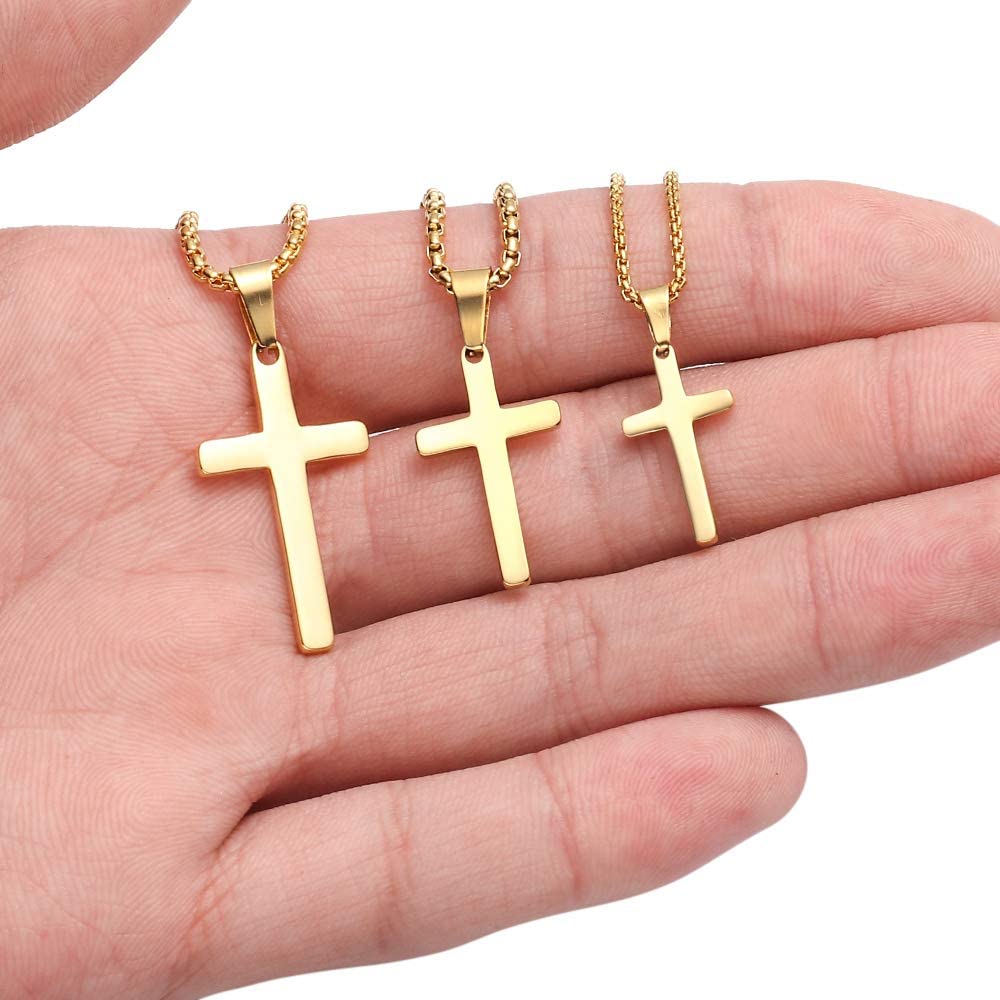 💖Stainless Steel Silver Gold Black Plain Hip Hop Cross Pendant Necklace
