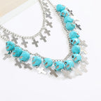 Halloween Jewelry Fashion Punk Exaggerated Multilayer Skull Cross Tassel Necklace LJH32