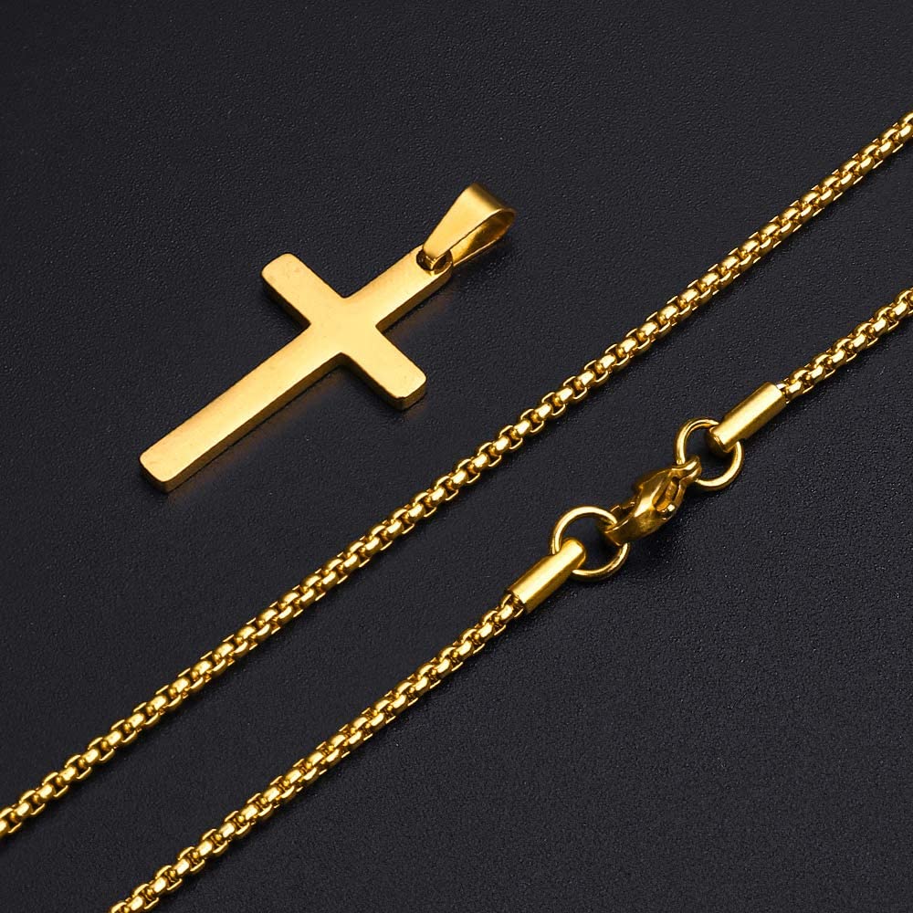 💖Stainless Steel Silver Gold Black Plain Hip Hop Cross Pendant Necklace
