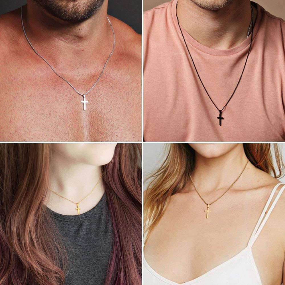 💖Stainless Steel Silver Gold Black Plain Hip Hop Cross Pendant Necklace