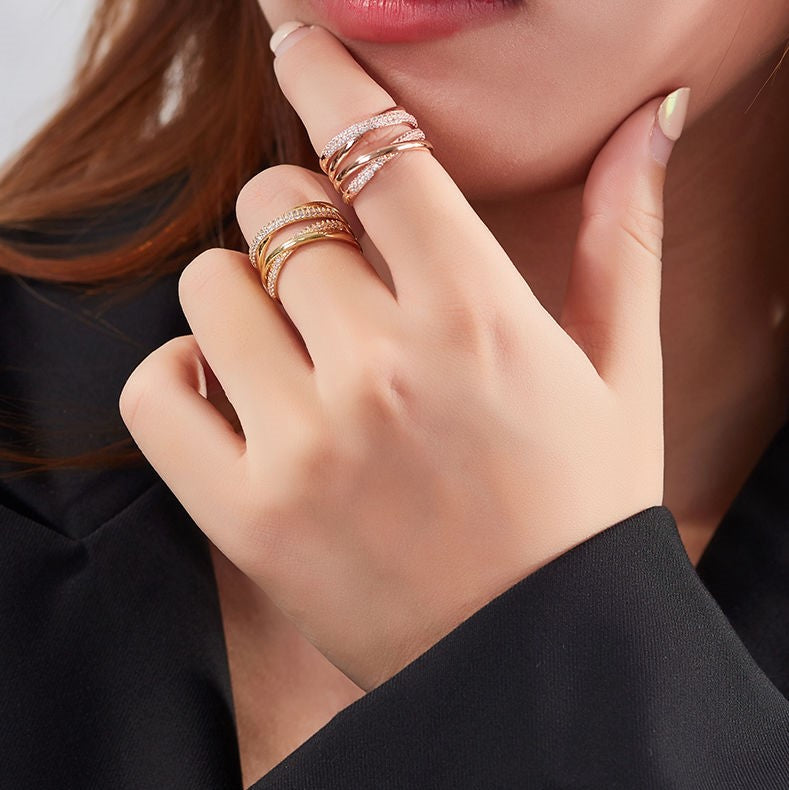 Gold Plated Fashion Cross Double Layer Ring Adjustable