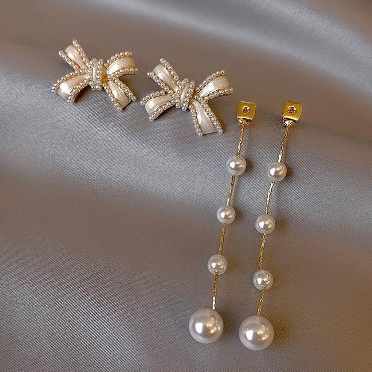 925 Slver Butterfly Pearl Long Pendant Earrings - lightofjuwelen