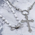 2Pcs Halloween Clavicle Chain with Faux Pearl Cross Pendant Necklace LJH27