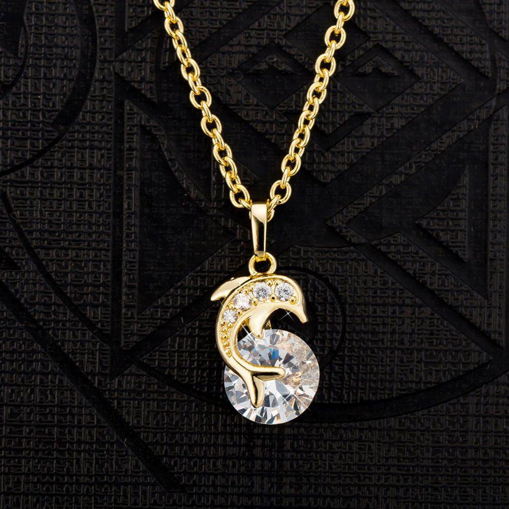 💖Dolphin Necklace Pendant Rhinestone Earring Studs For Women