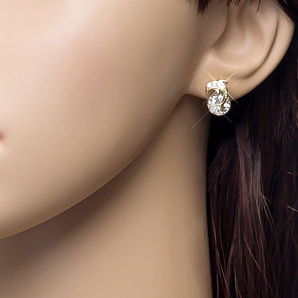 💖Dolphin Necklace Pendant Rhinestone Earring Studs For Women