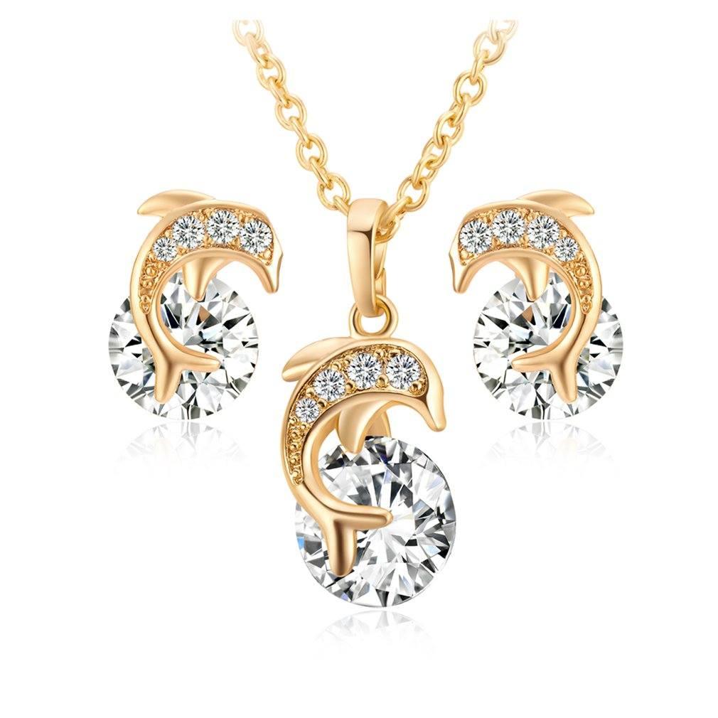💖Dolphin Necklace Pendant Rhinestone Earring Studs For Women