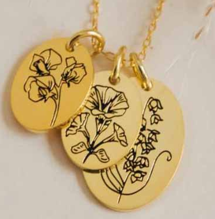 Birth Flower Pendant Chain Necklace for Birthday Gift
