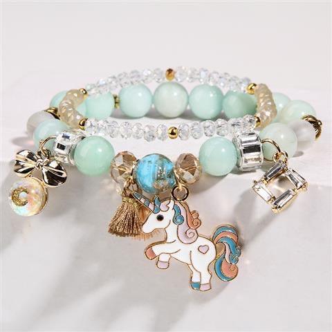 Unicorn Sparkly Crystal Charm Bracelet with Gift Box Set for Girls