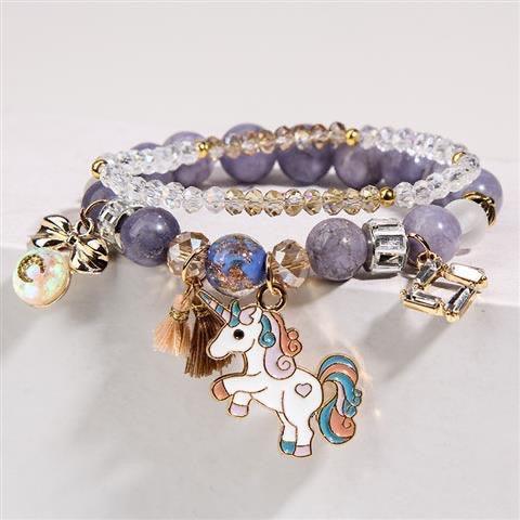 Unicorn Sparkly Crystal Charm Bracelet with Gift Box Set for Girls