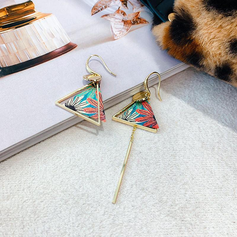 925 Silver Bohemian Style Retro 3D Handmade Triangle Tassel Earrings