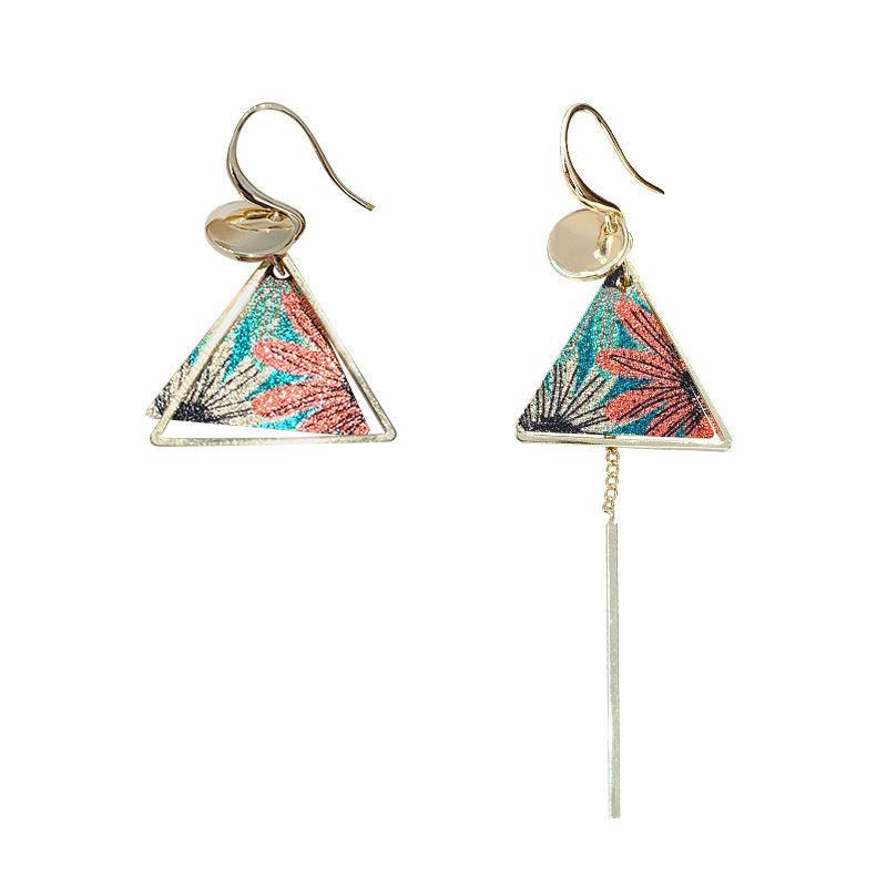 925 Silver Bohemian Style Retro 3D Handmade Triangle Tassel Earrings