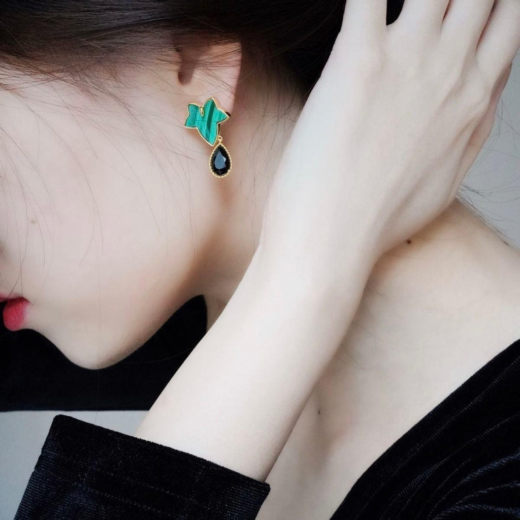 💖Sterling Silver Fresh Spring Ivy Green Retro Drop Dangle Earrings