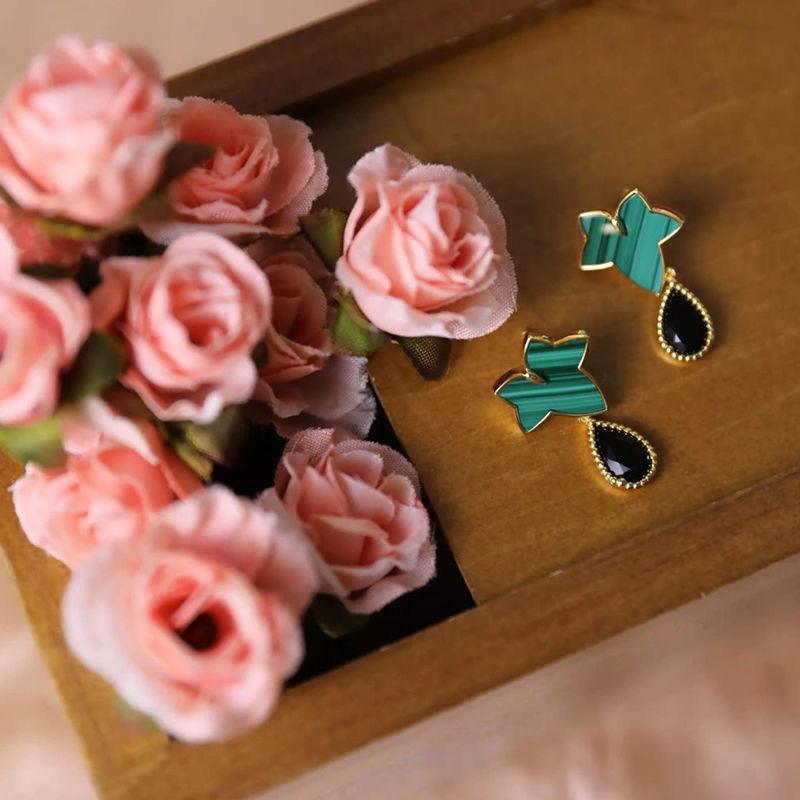 💖Sterling Silver Fresh Spring Ivy Green Retro Drop Dangle Earrings