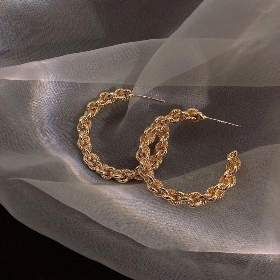💖14K Gold Plated Retro Simple Twist Rope Round Hoop Earrings